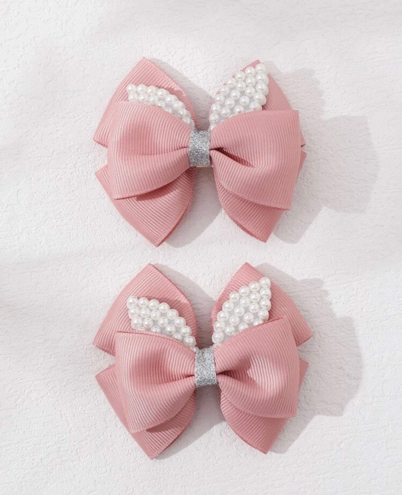 2pcs Toddler Girls Faux Pearl & Bow Decor Hair Clip pink