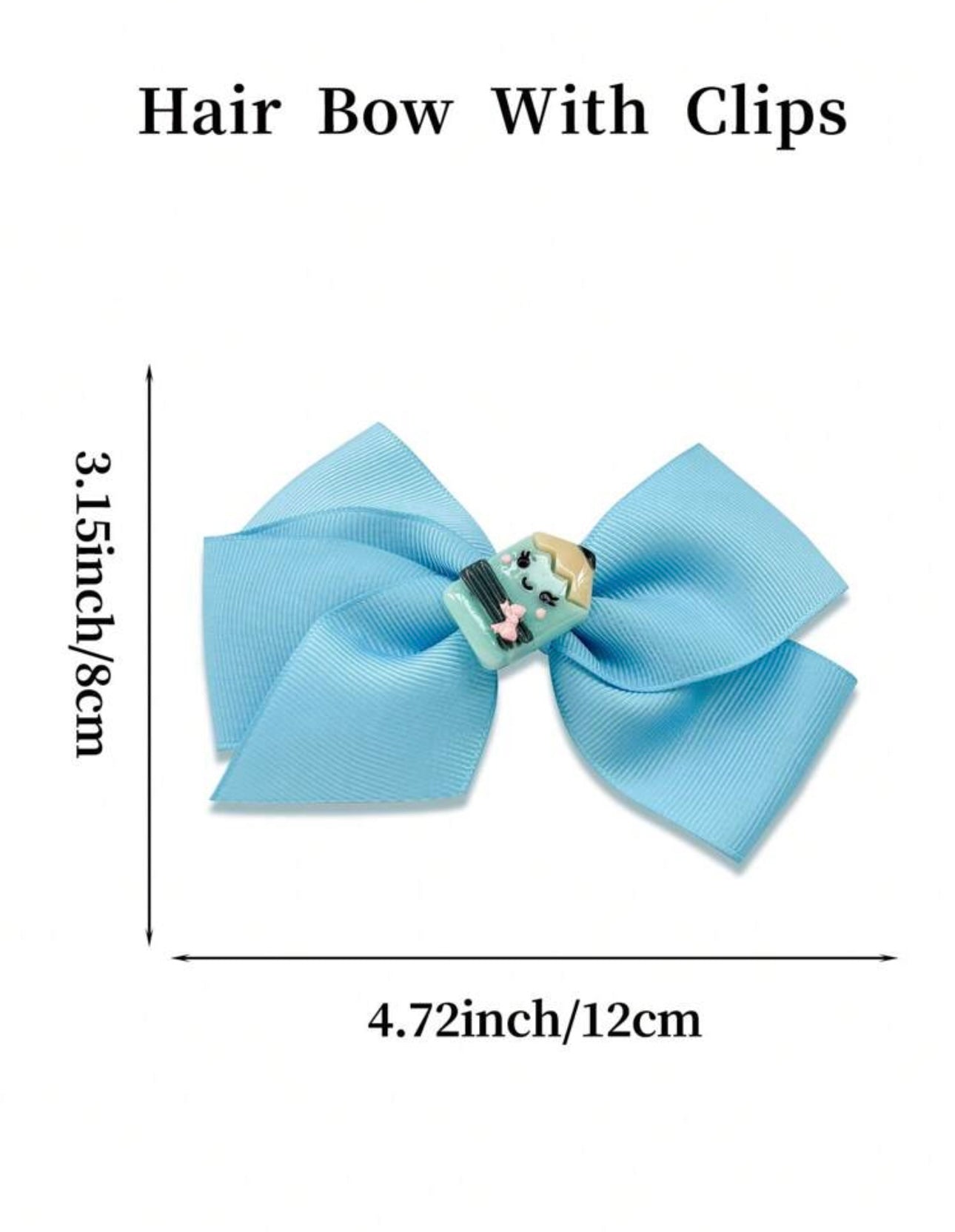 2Pcs 4.7 Inch Back To School Hair Bow For Girls light blue