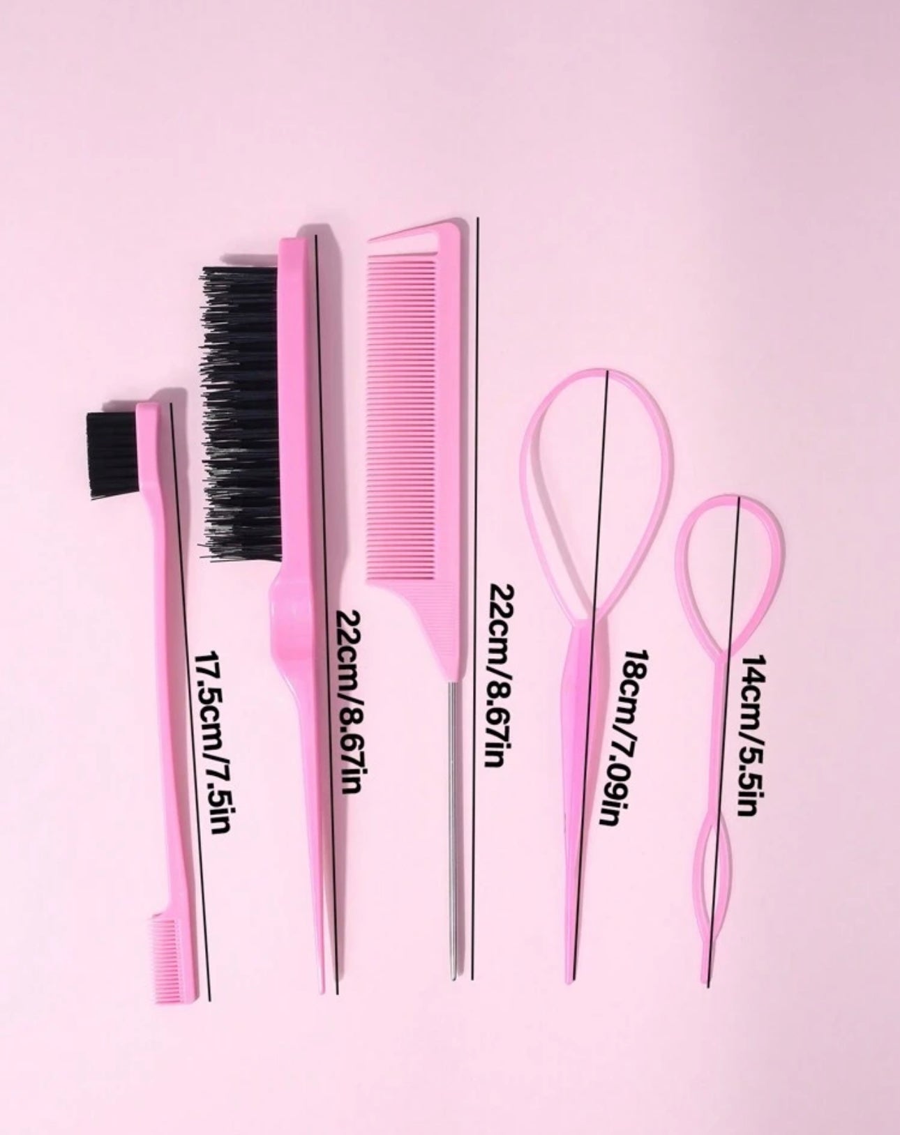 5PCS Hair Styling Comb Set, Teasing Hair Brush, Rat Tail Comb Edge Brush, Hair Tail Tools For Women Girls Braiding Backcombing Styling