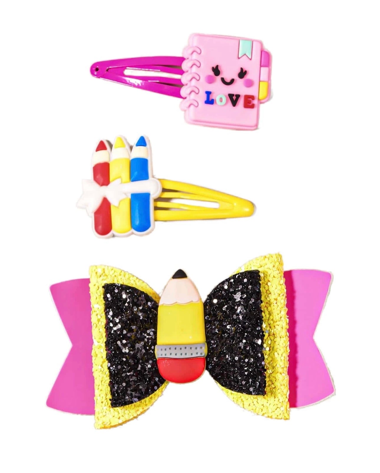 3pcs Back To School Woven Ribbon, Digital Printed Soft Ceramic Hairclips Set3