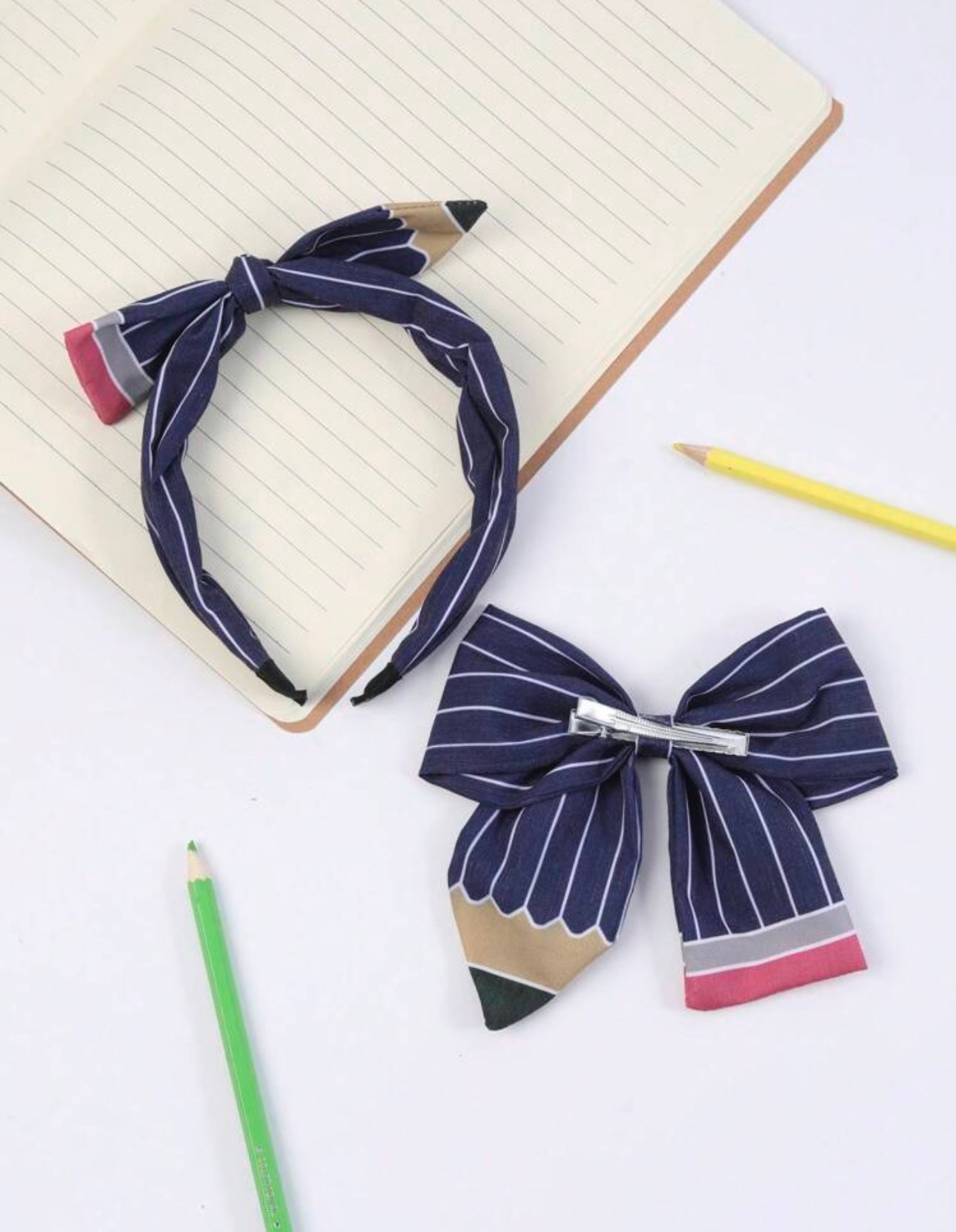2pcs Back To School Season Pencil Design
Bow Hair Clips Headband For Kids Girls