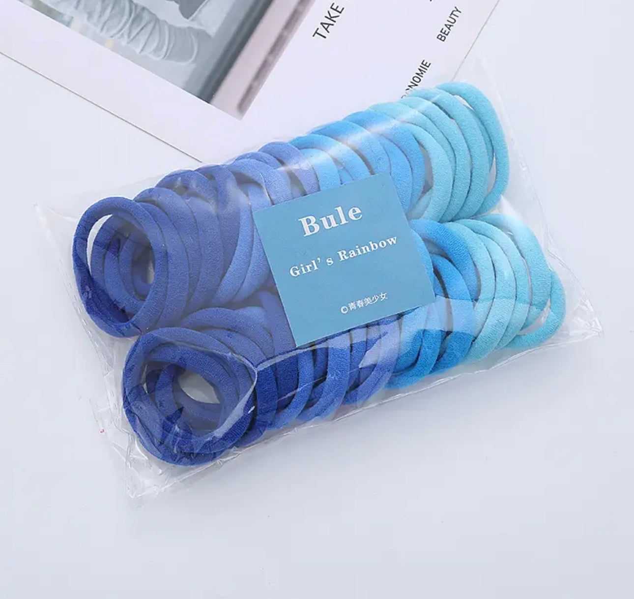 50PCS Elastic Hair Band Scrunchie Ponytail Holder Headwear blue color