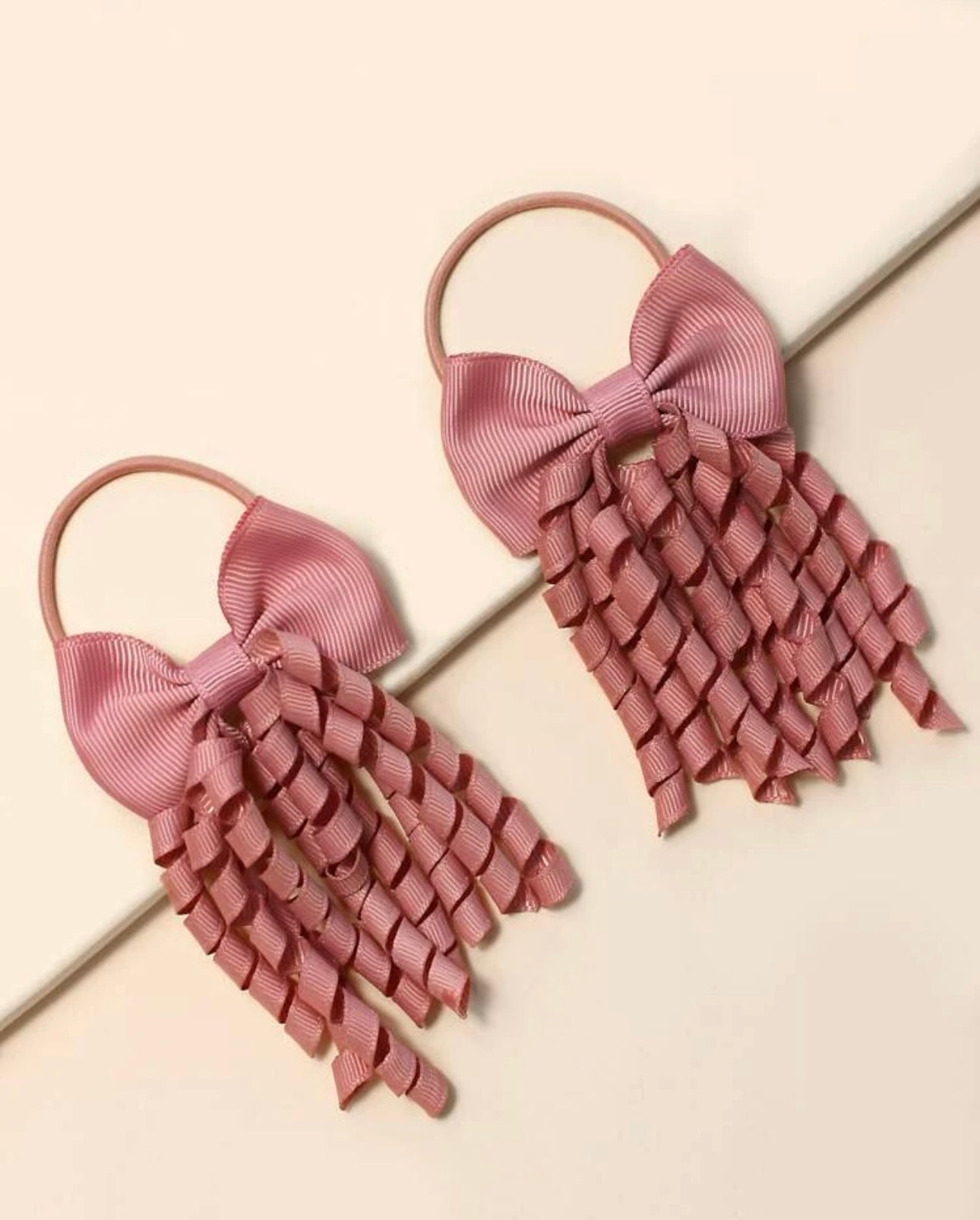 2pcs Toddler Girls Bow Decor Hair Tie dusty pink