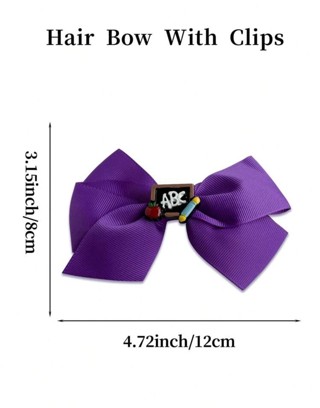 2Pcs 4.7 Inch Back To School Hair Bow For Girls purple