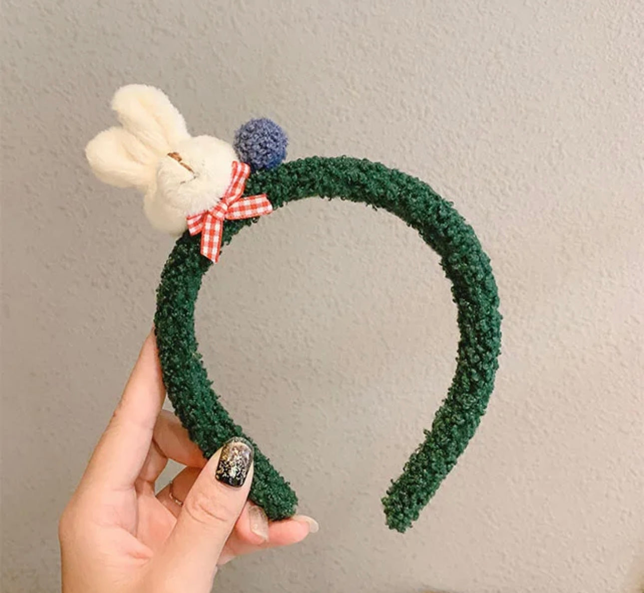 Green rabbit hair band fur