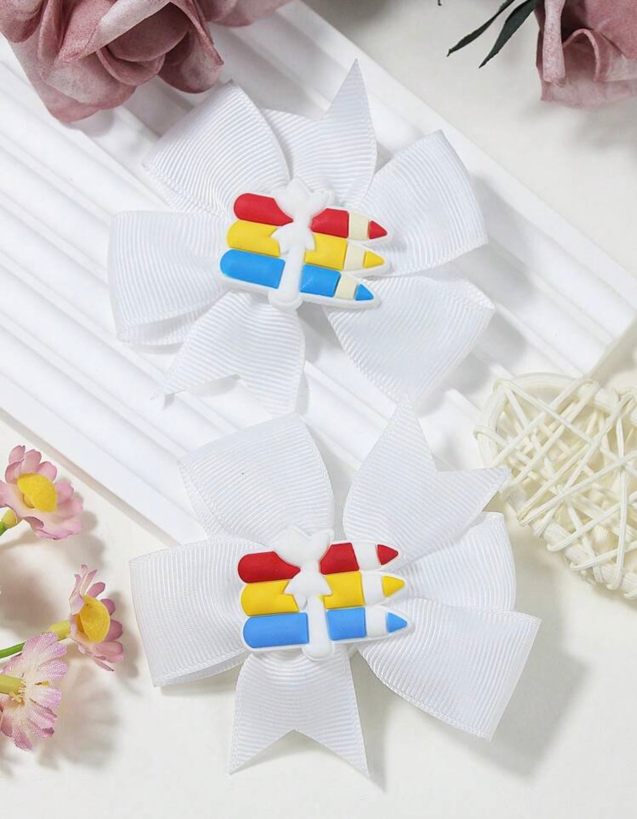 2pcs Girls' Cute Hair Clips, Back To Schools white