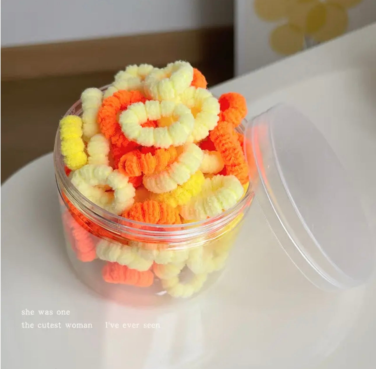 100pc Kids Elastic Hair Bands Girls Sweets Scrunchie yellow orange color