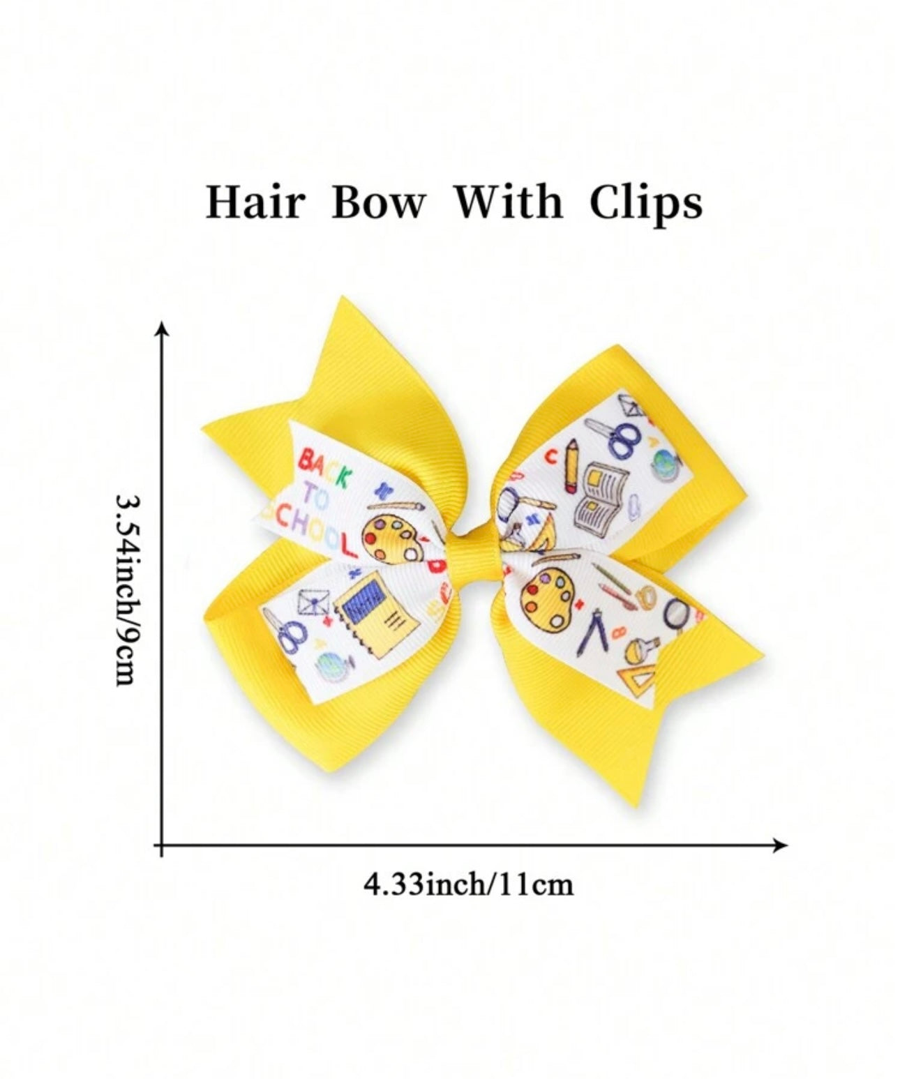 2Pcs 4 Inch Back To School Hair Bow For Girls yellow