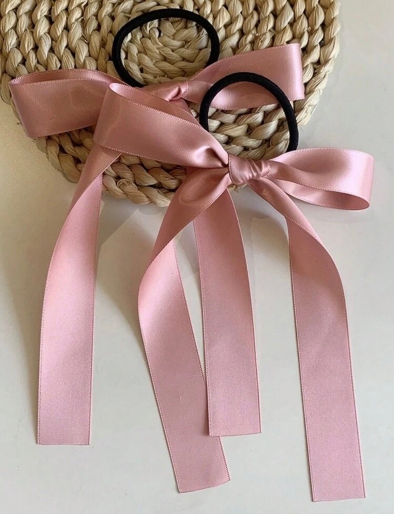 2pcs/Set pink Ribbon Bow Hair Tie Elastic Hair Tie