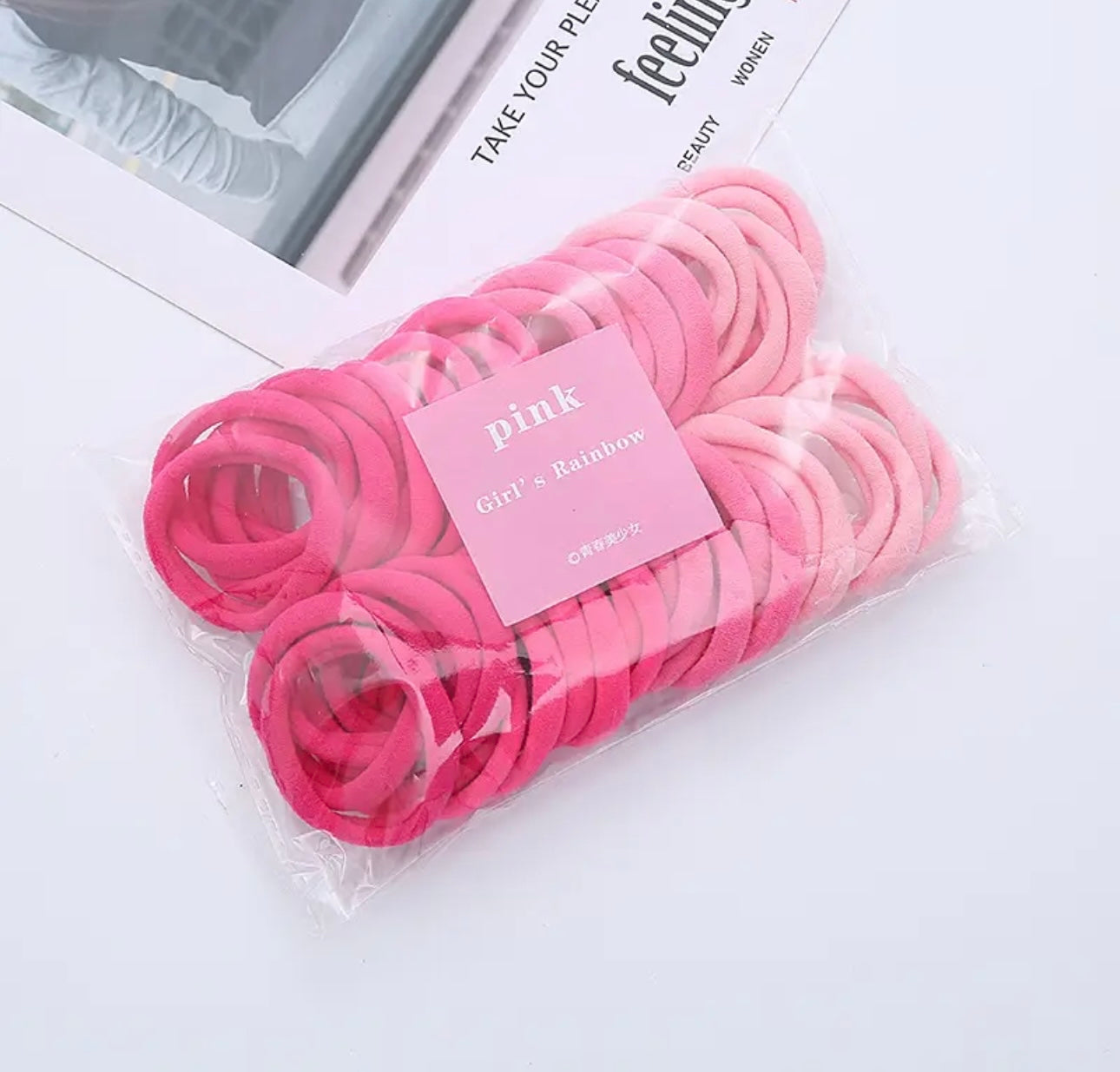 50PCS Elastic Hair Band Scrunchie Ponytail Holder Headwear pink color