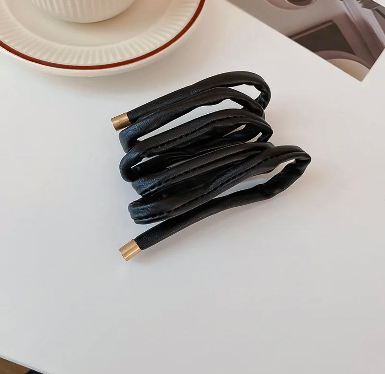 Leather Wire Ponytail Holder Hairband , Flexible Bend Hair Ring Tie