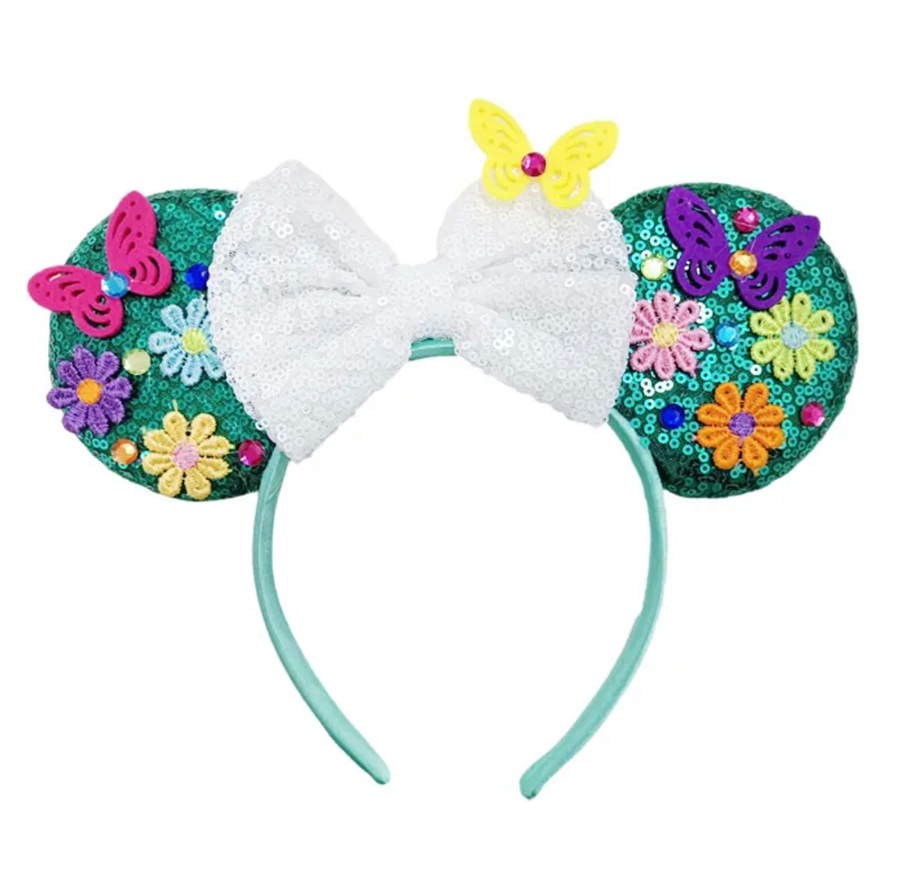 Green white butterfly ears hair band