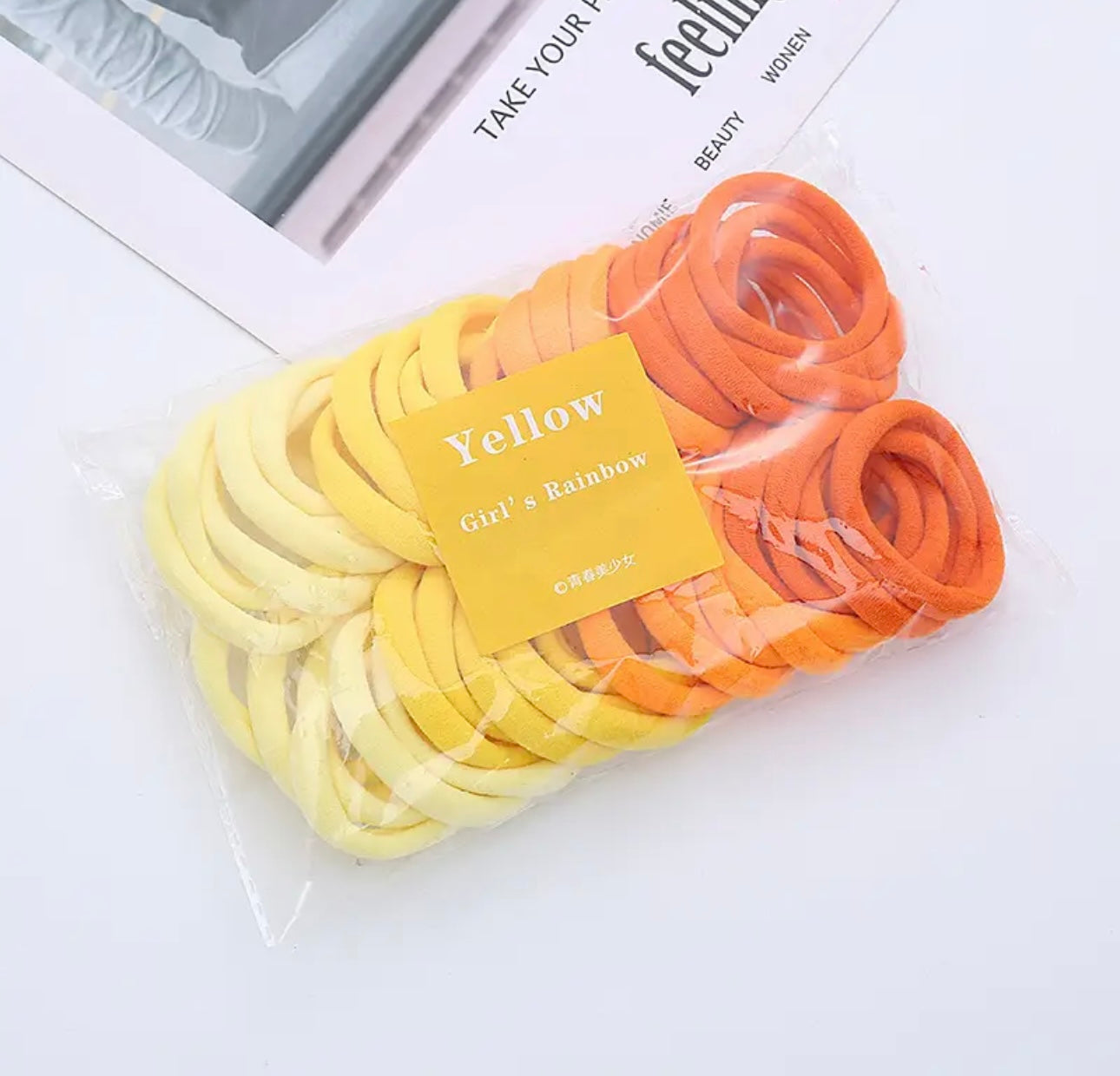 50PCS Elastic Hair Band Scrunchie Ponytail Holder Headwear yellow orange