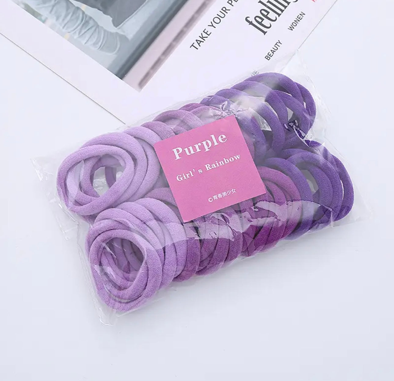 50PCS Elastic Hair Band Scrunchie Ponytail Holder Headwear purple color