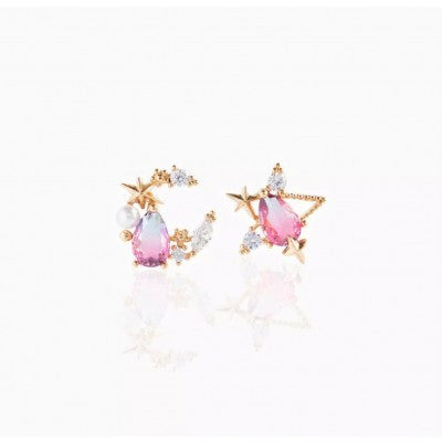 star and moon cristal earring gold plated78