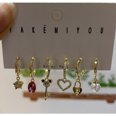 mickey mouse key earring set gold plated86
