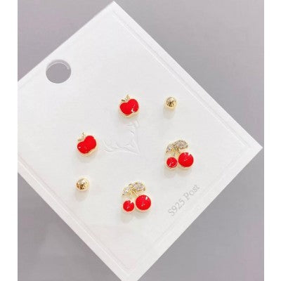cherry set earring gold plated98