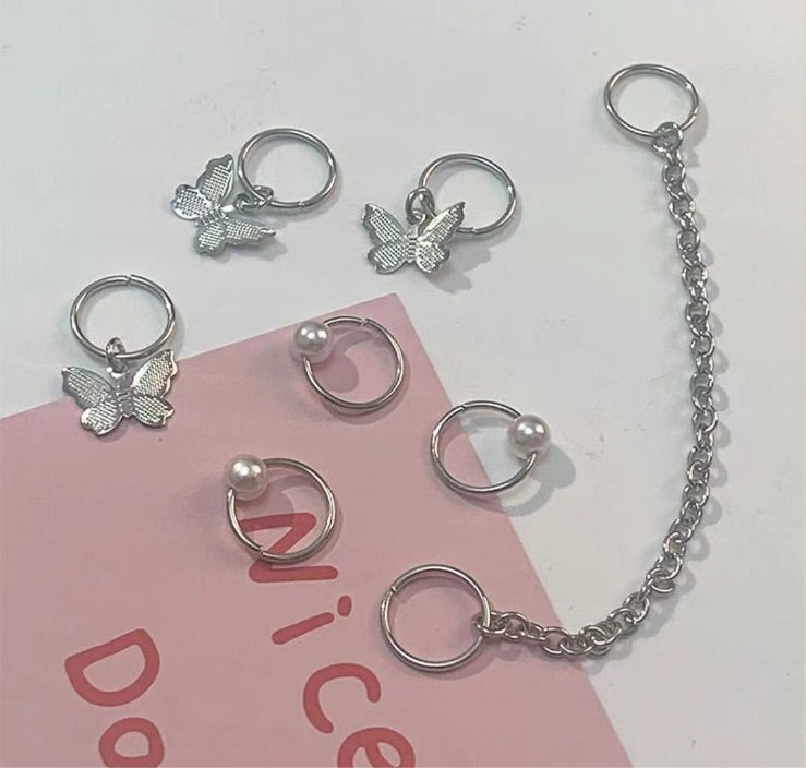 Butterfly pearls hair ring 7 pcs