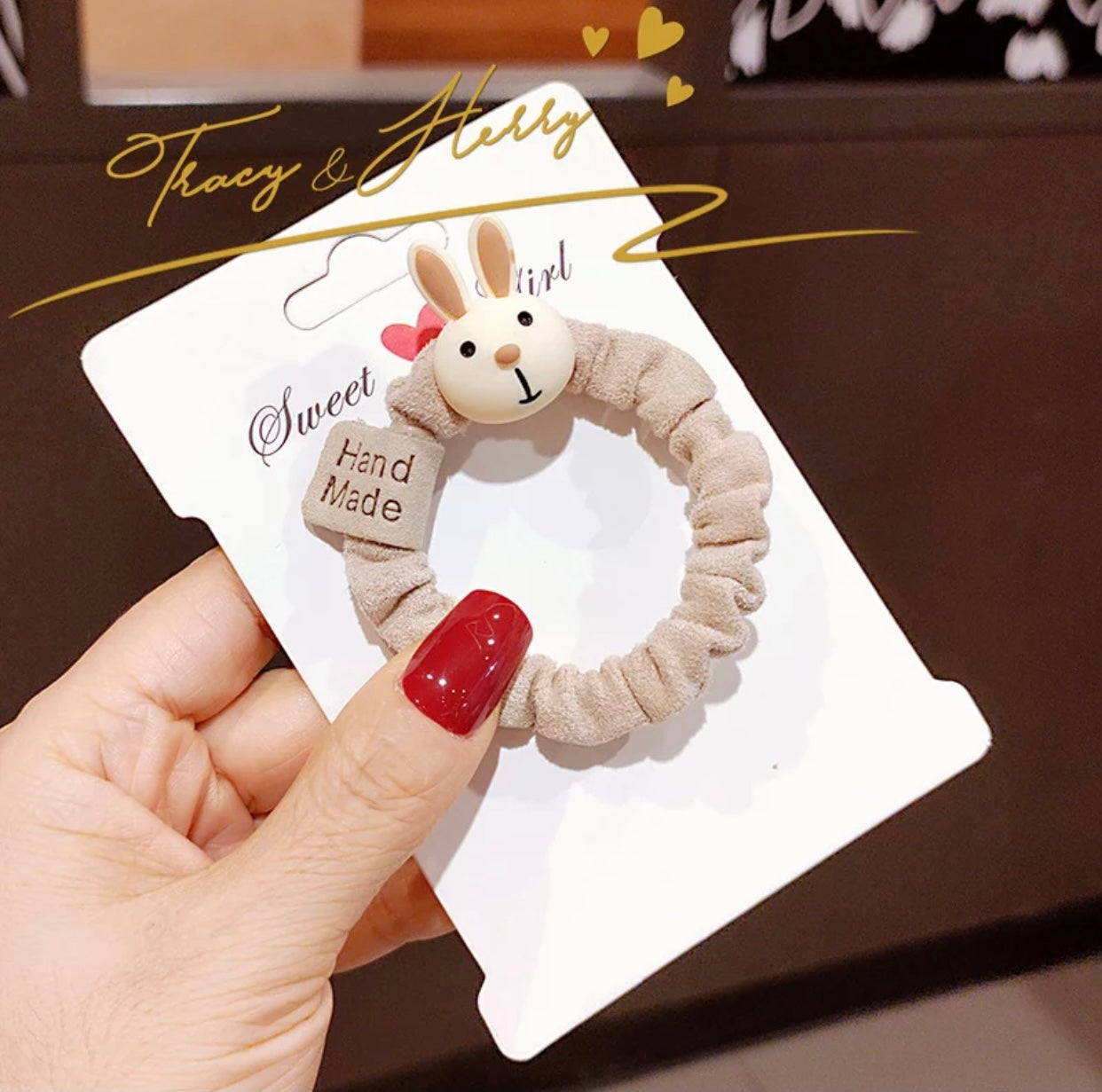 Brown & off white bear/rabbit hair ties set