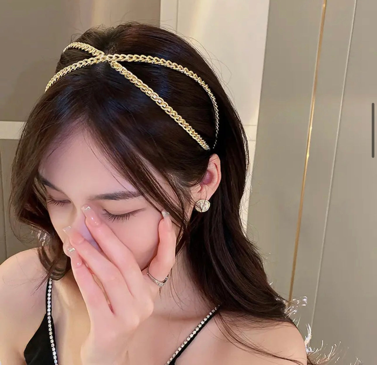 Chain Diamond Cross X-shaped Headband