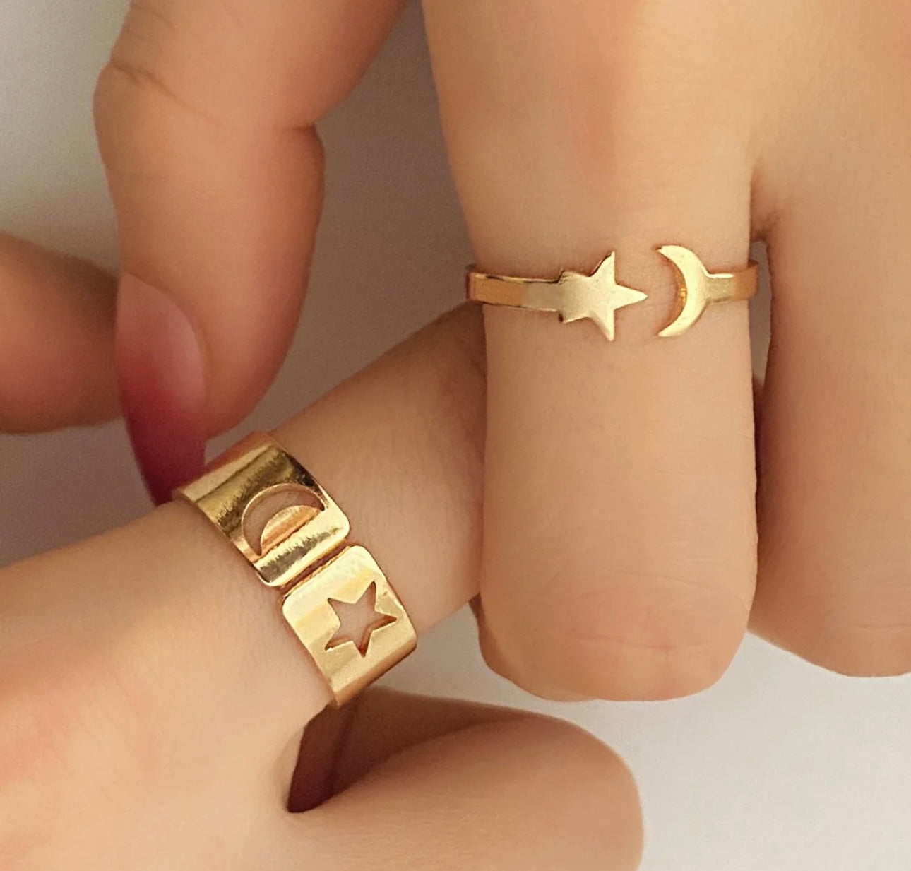 2 pcs moon star gold ring