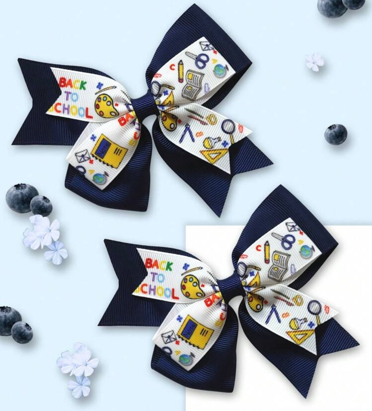 2Pcs 4 Inch Back To School Hair Bow For Girls navy blue