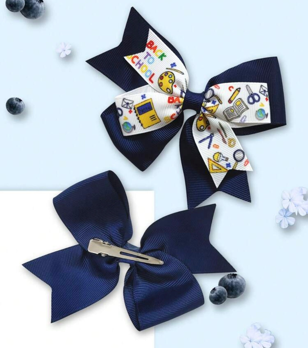 2Pcs 4 Inch Back To School Hair Bow For Girls navy blue