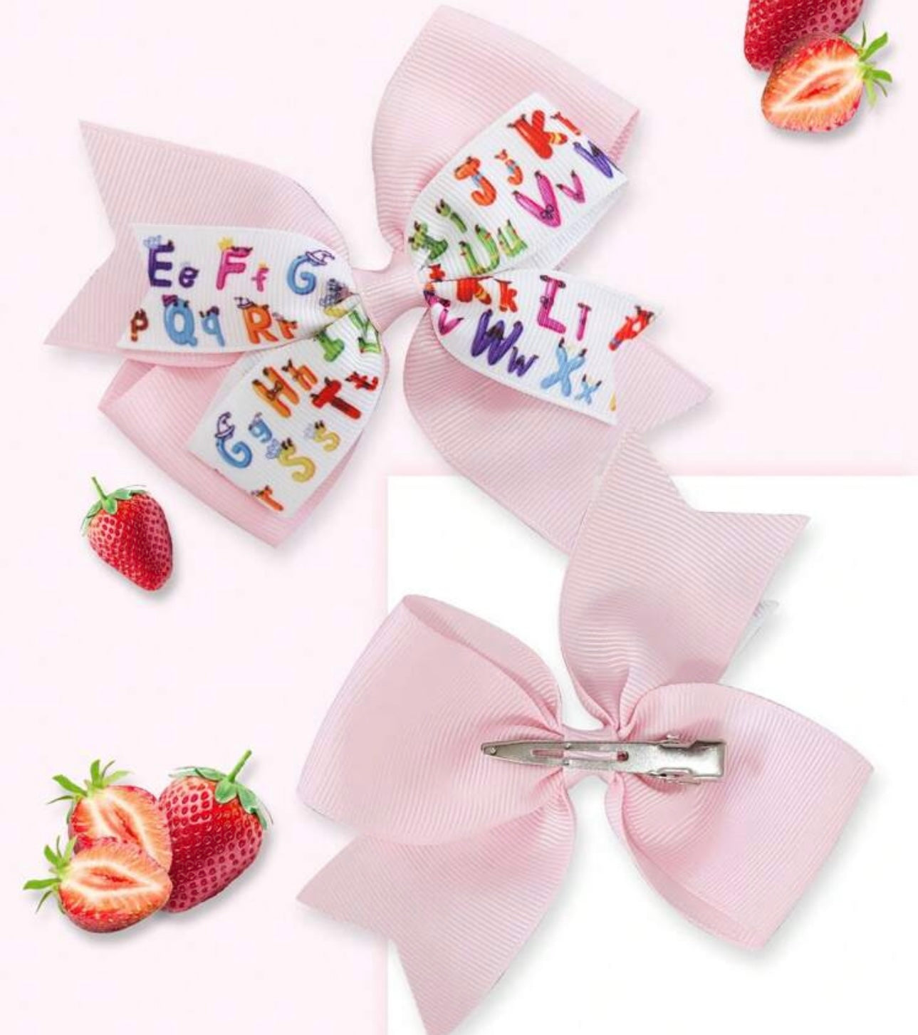 2Pcs 4 Inch Back To School Hair Bow For Girls babypink