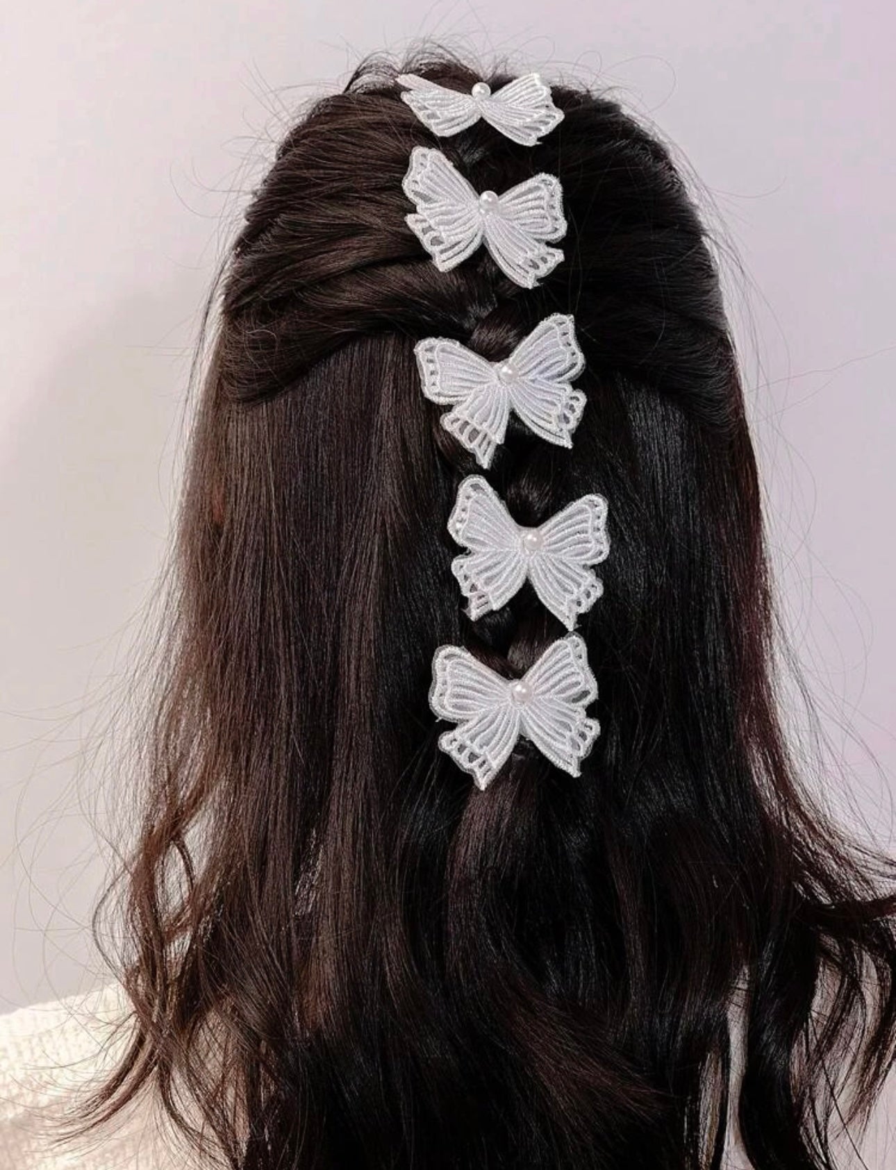 5 pcs girls pearl & butterfly white hair clips