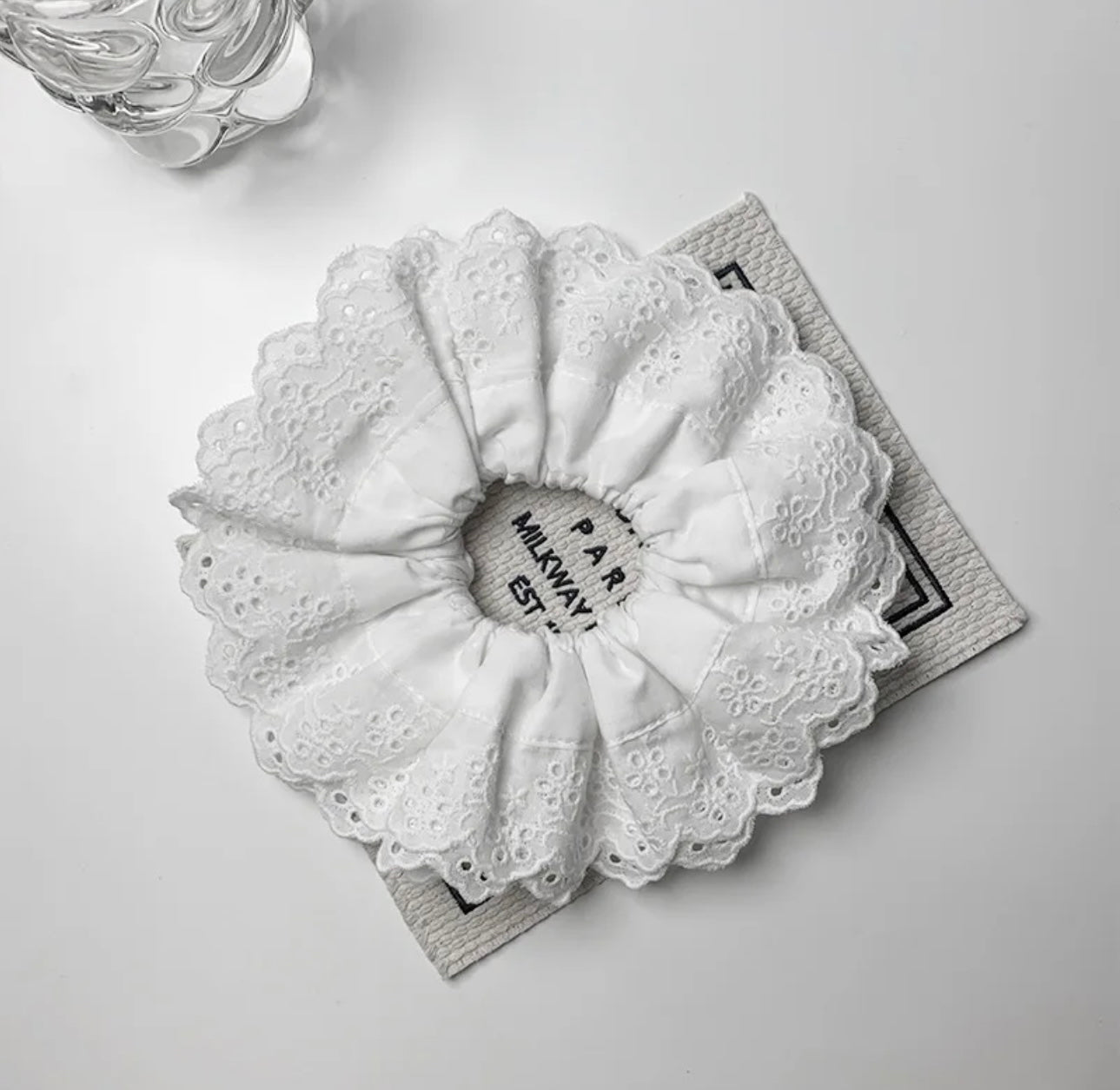 Oversized Lace French Hair Scrunchies white color