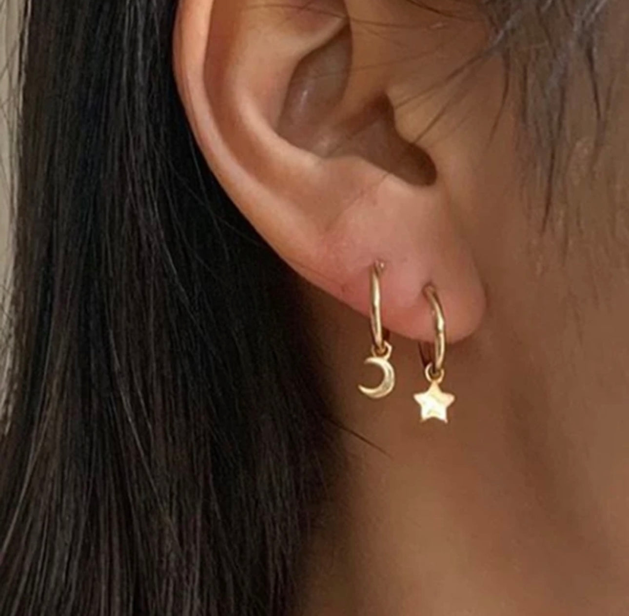 Star & Moon ring earrings