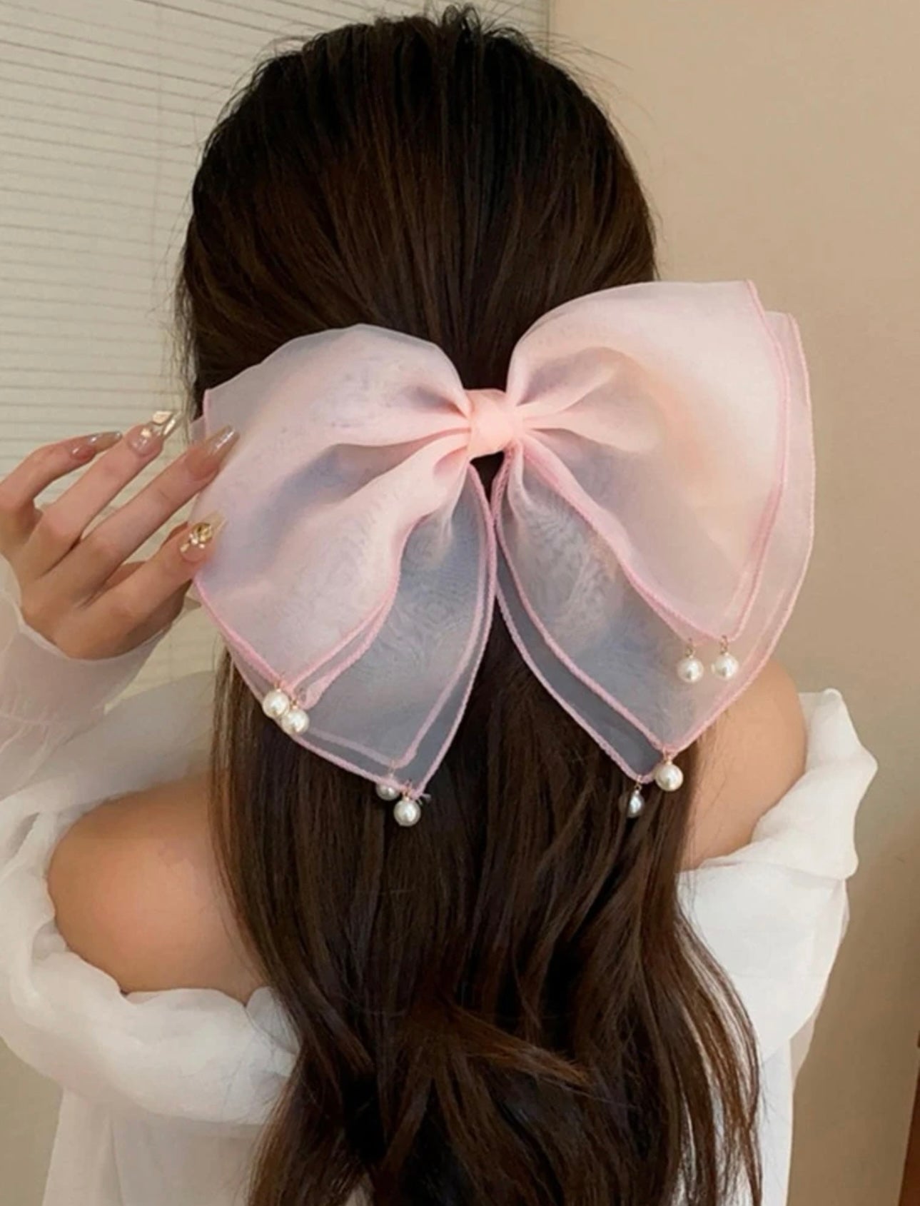 Bow pearl elegant hair clips