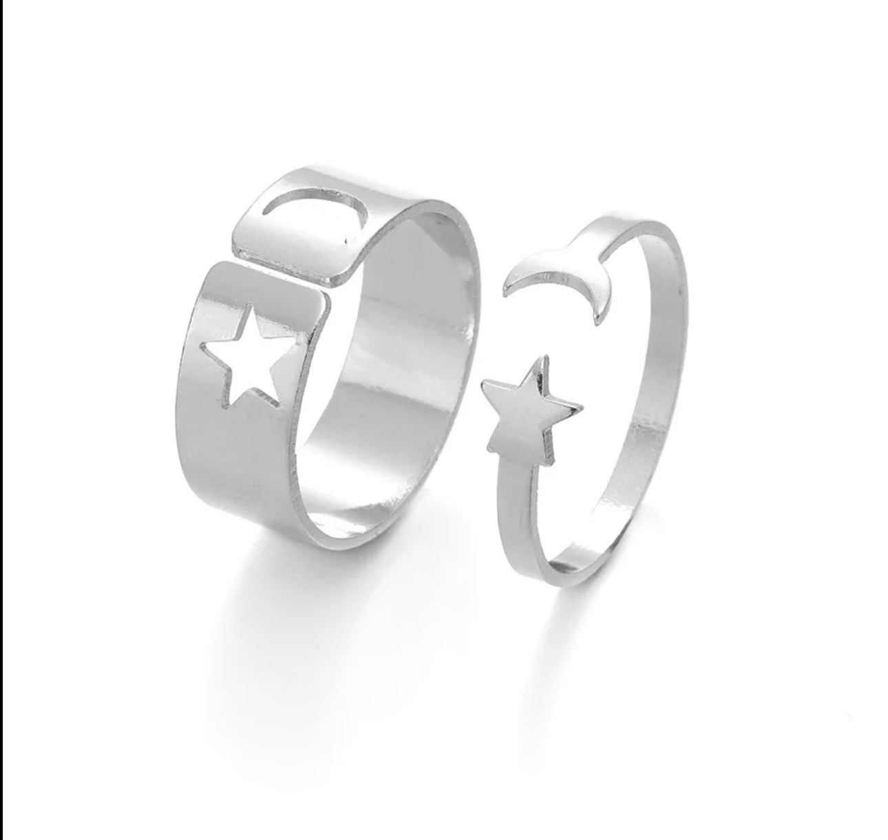 2 pcs moon star silver ring