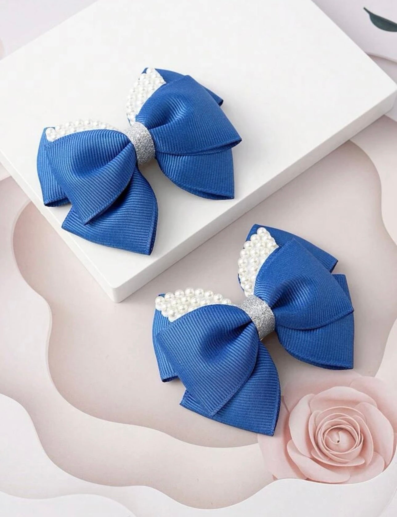 2 pcs toddler girls bow pearl blue hair clip