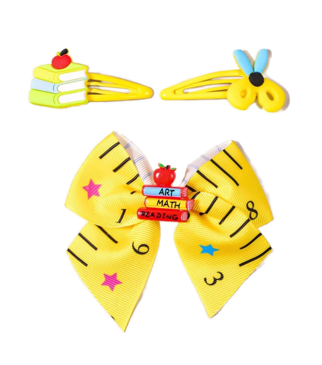 3pcs Back To School Woven Ribbon, Digital Printed Soft Ceramic Hairclips Set1
