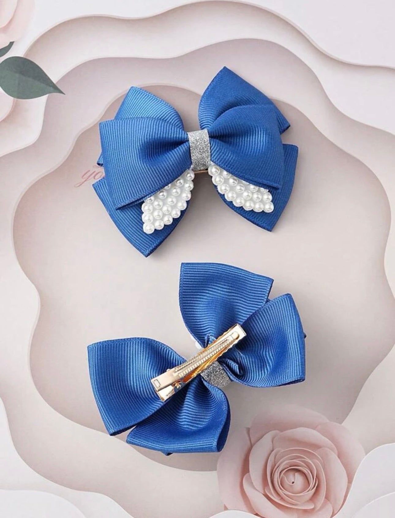 2 pcs toddler girls bow pearl blue hair clip