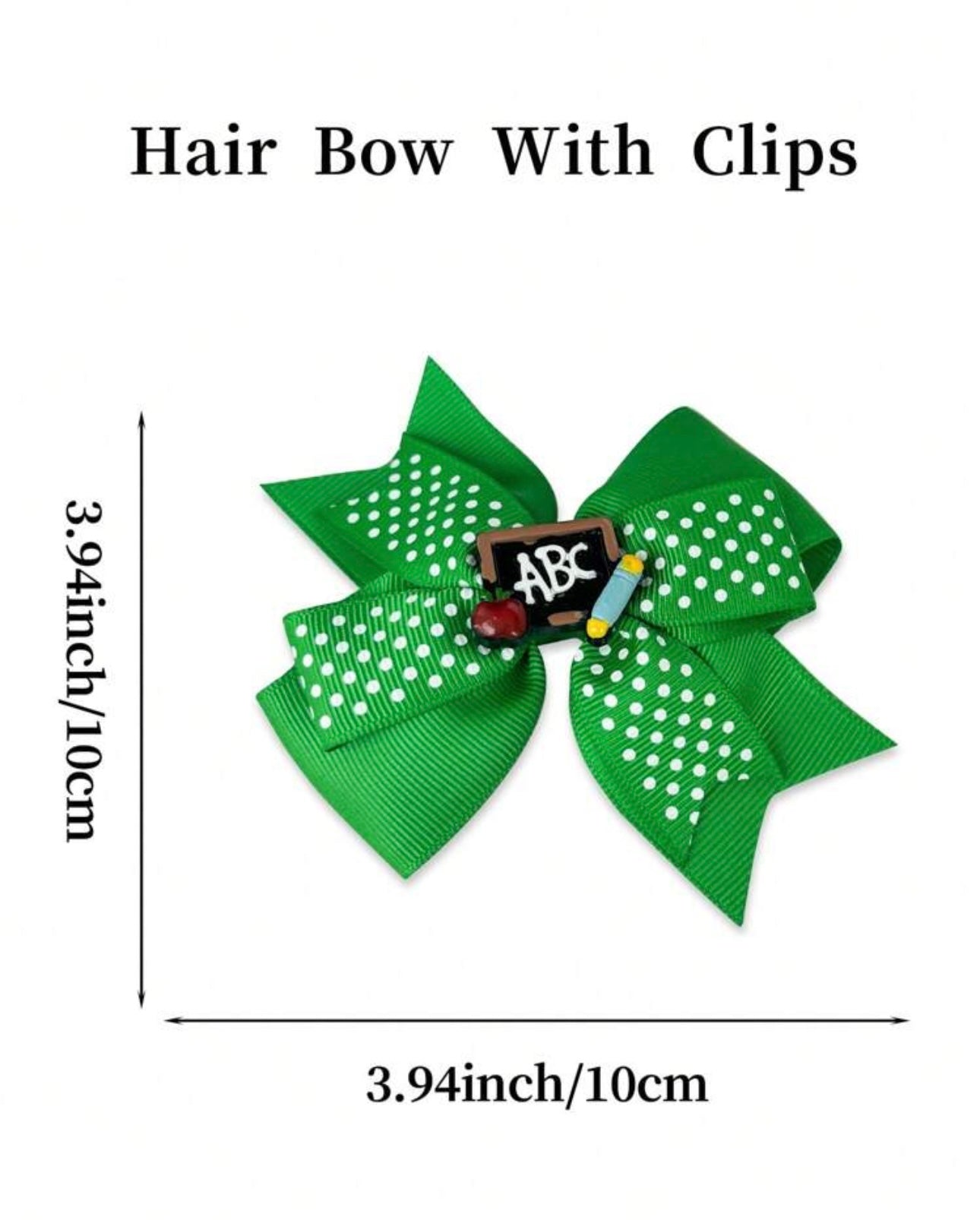 2Pcs 4 Inch Back To School Hair Bow For Girls green