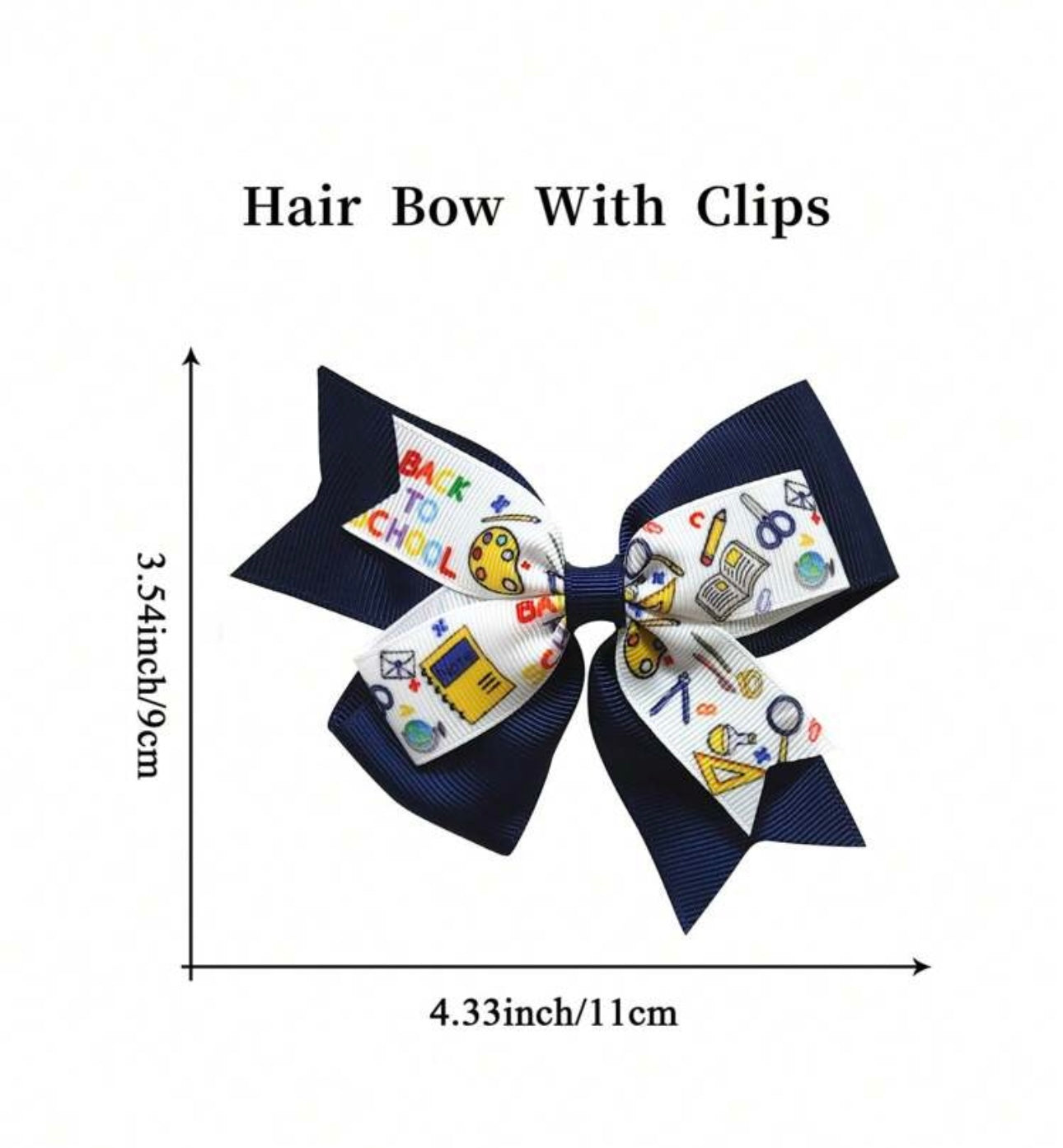 2Pcs 4 Inch Back To School Hair Bow For Girls navy blue