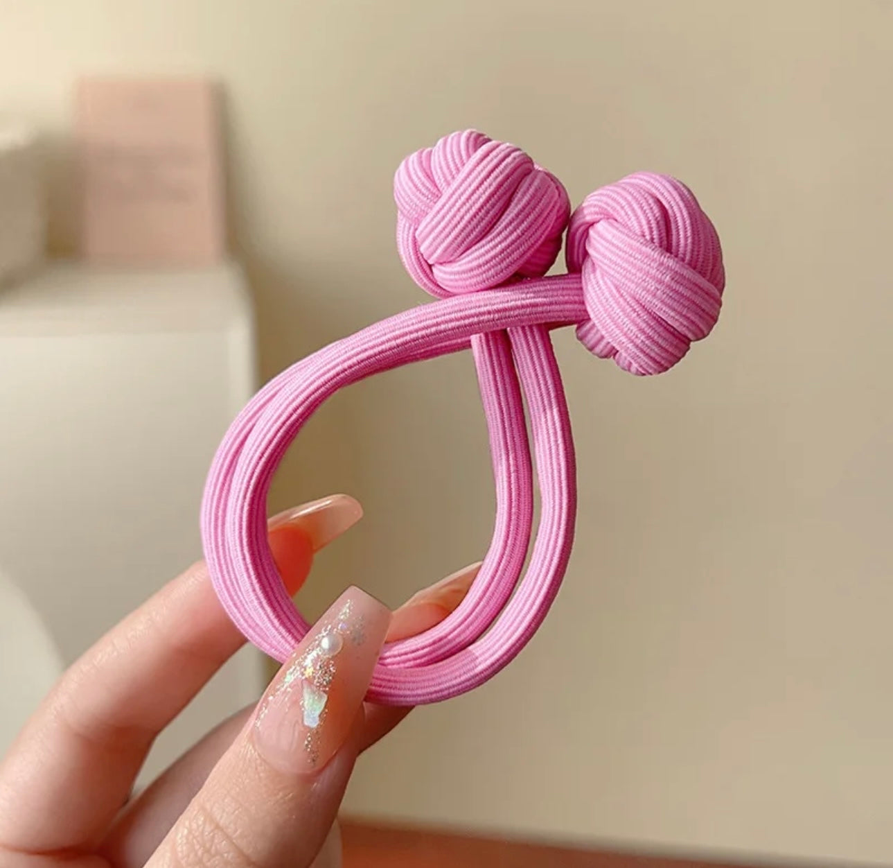 Vintage Chinese Knot Hair Rope Tie pink color