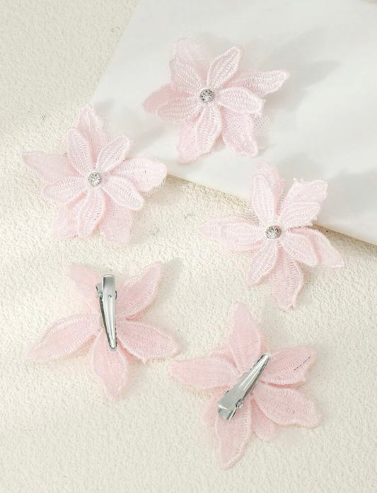 5 pcs girls flower cute clip pink