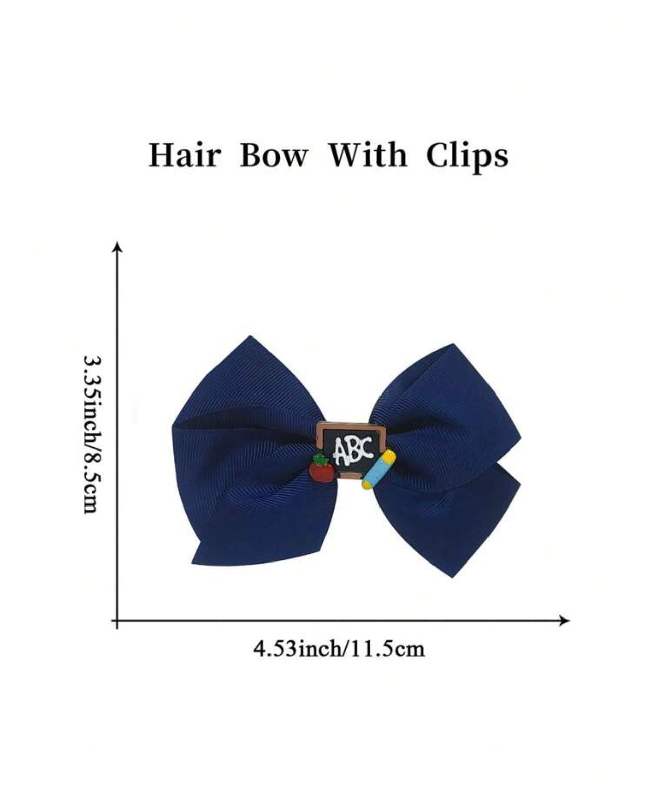 2Pcs 4 Inch ABC Hair Bow For Girls dark blue