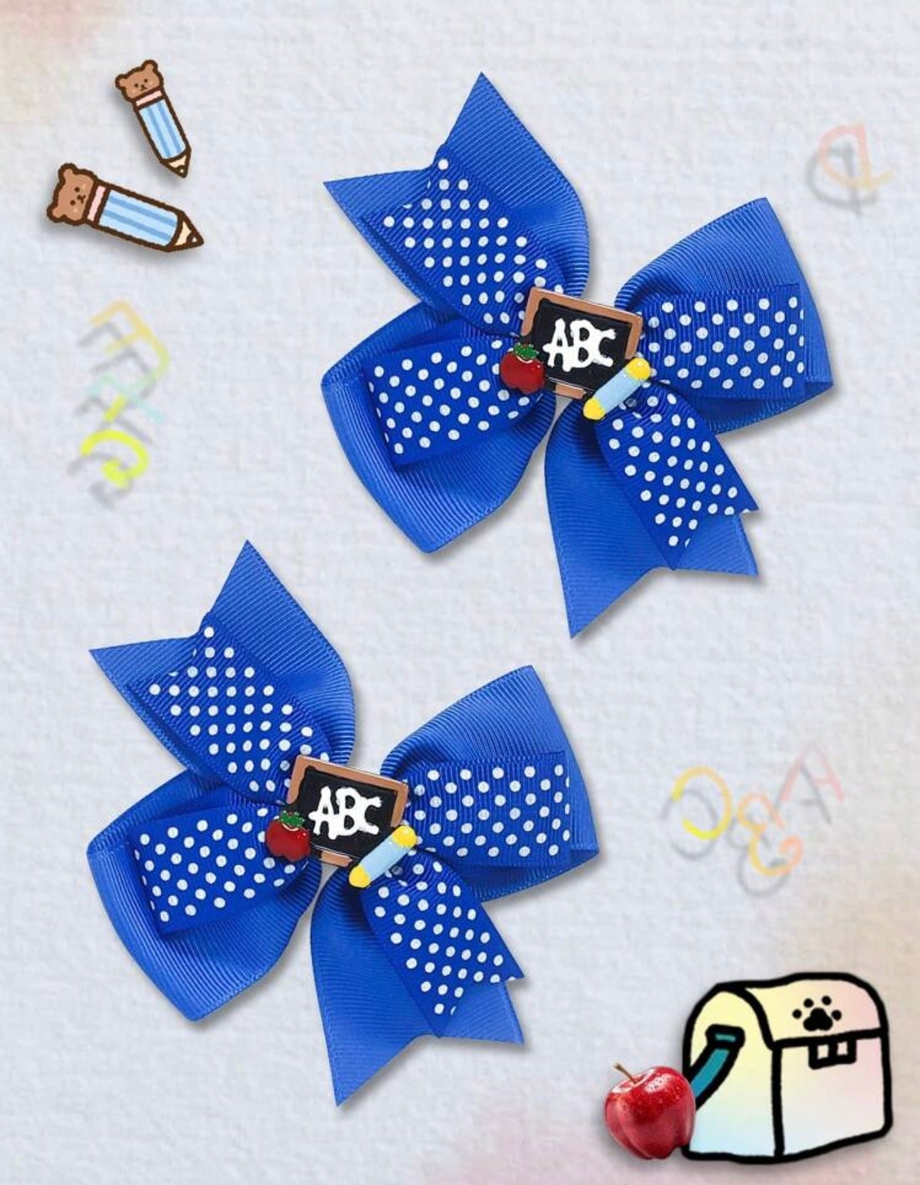 2Pcs 4 Inch Back To School Hair Bow For Girls blue