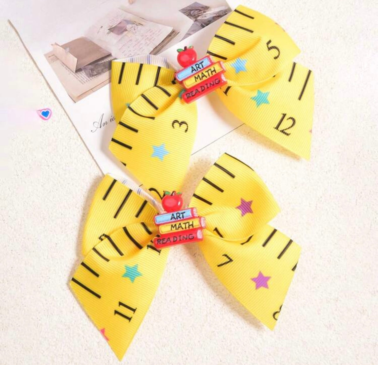 2Pcs 4 Inch Back To School Hair Bow For Girls yellow2