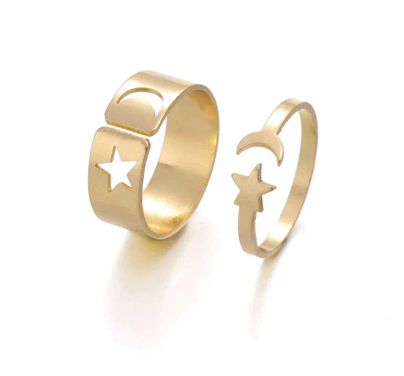 2 pcs moon star gold ring