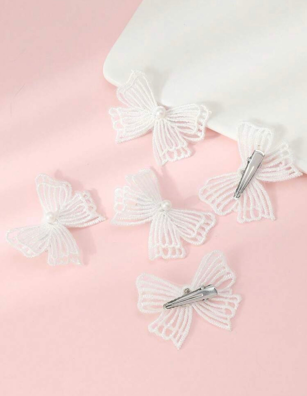 5 pcs girls pearl & butterfly white hair clips