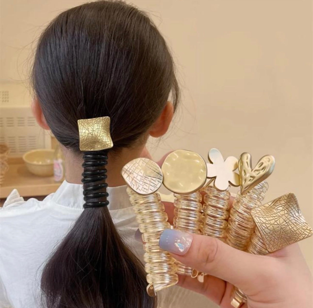 Girls Telephone Wire Hair Band Ponytail Holder