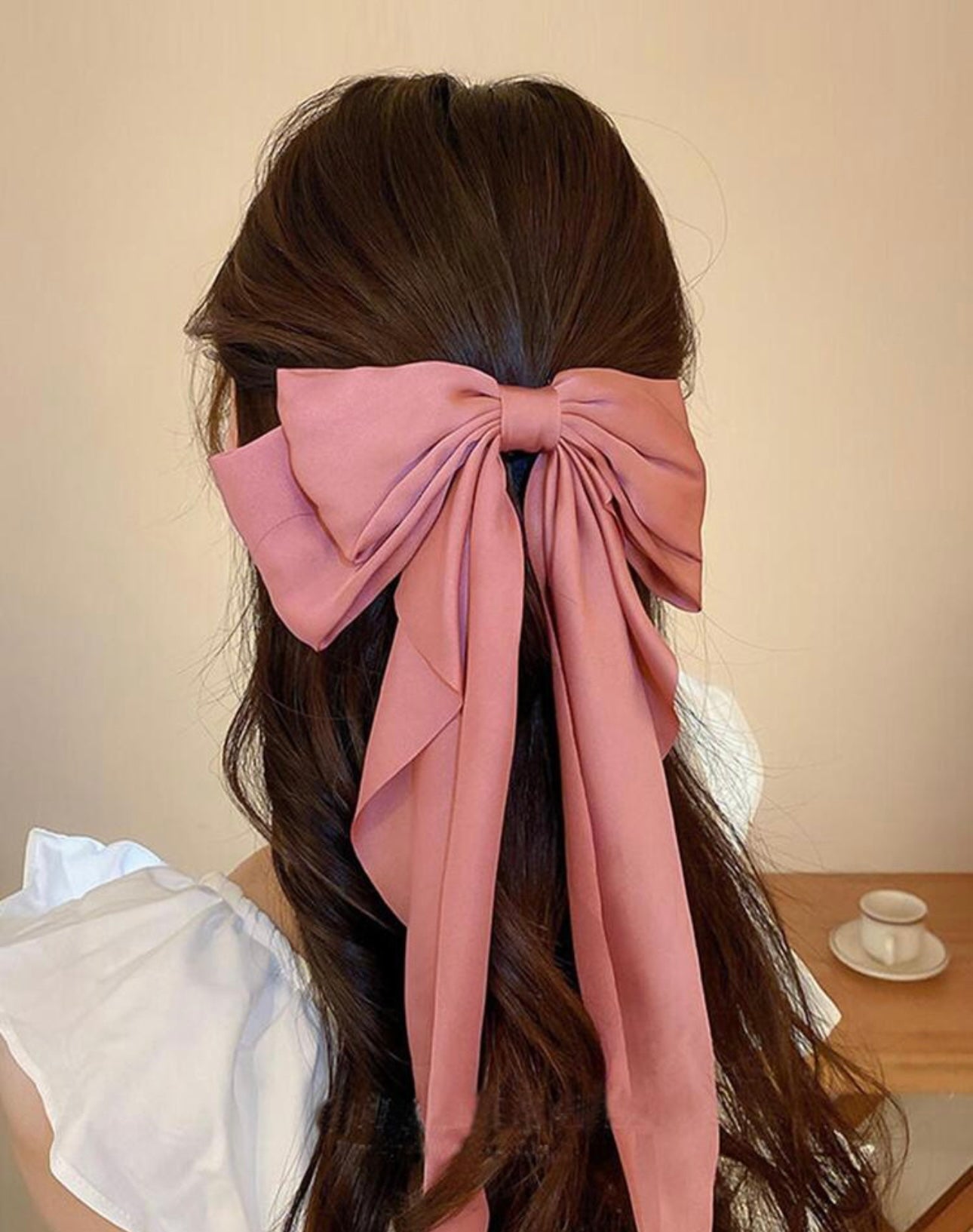 Pink bow & ribbon hair clip