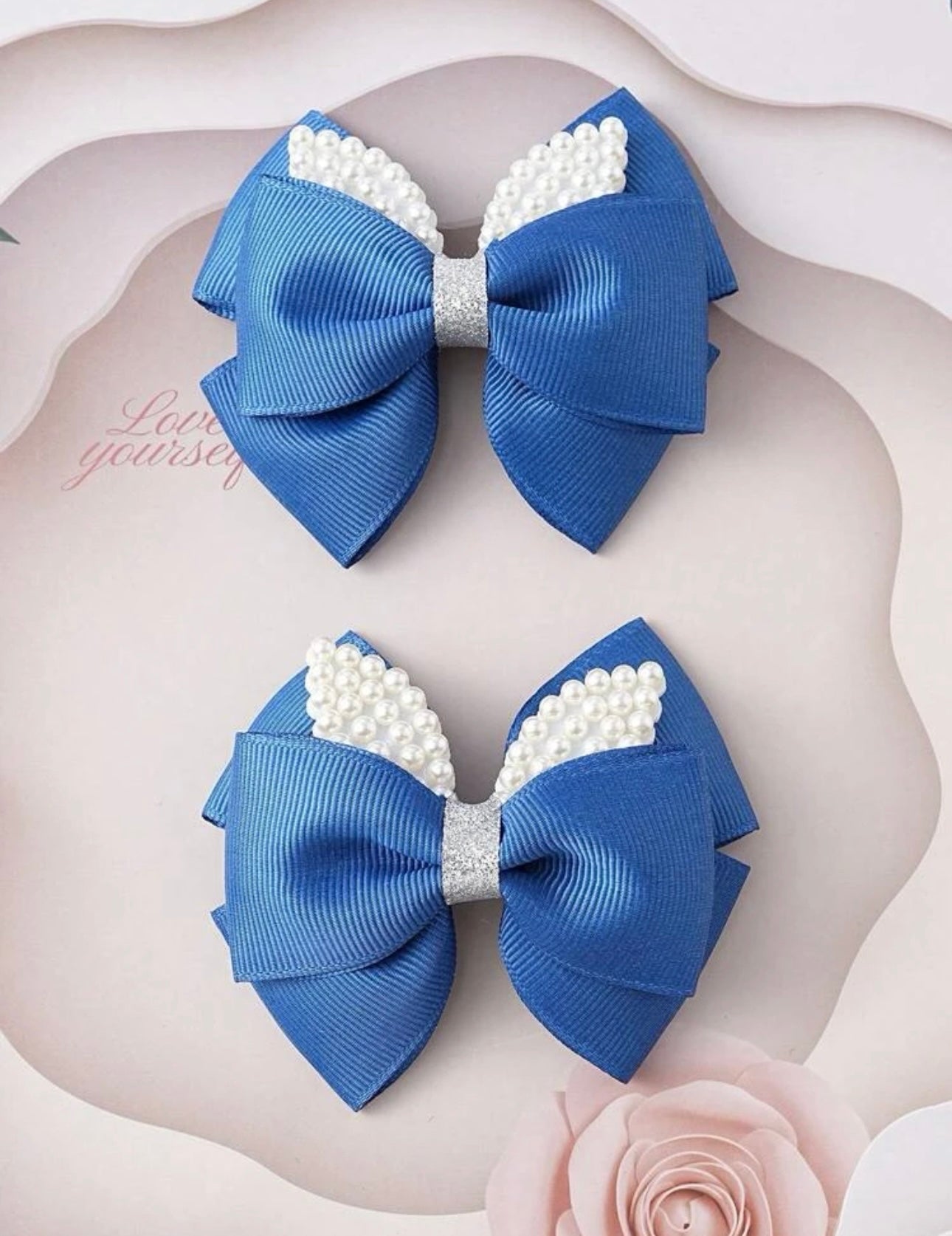 2 pcs toddler girls bow pearl blue hair clip