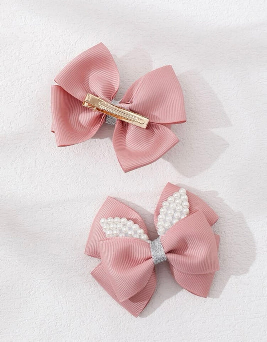 2 pcs toddler girls bow pearl pink hair clip