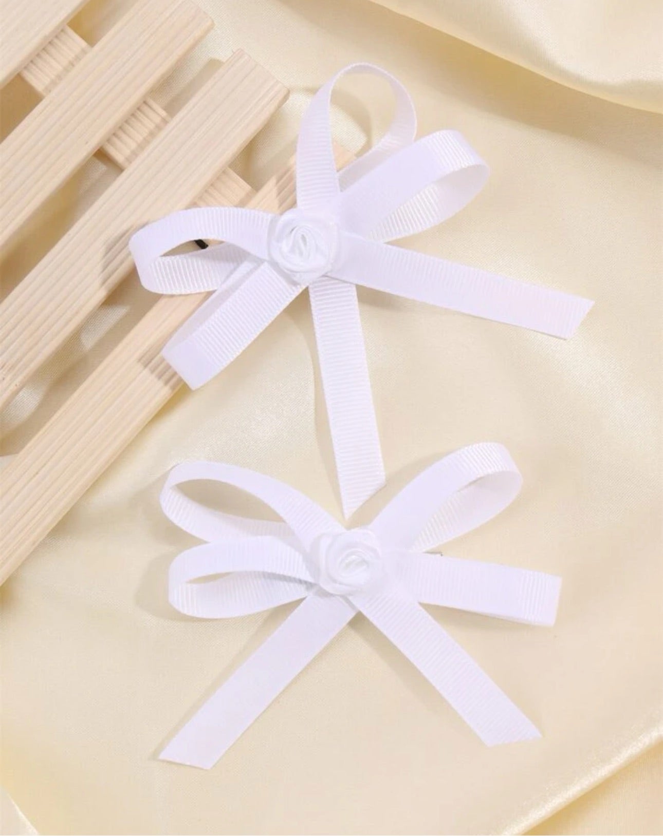 2 pcs white rose ribbon bow hair clips